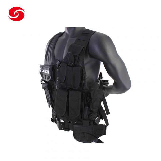 Black Police Security Tactical Multifunctional Pouches Airsoft Vest with Mesh